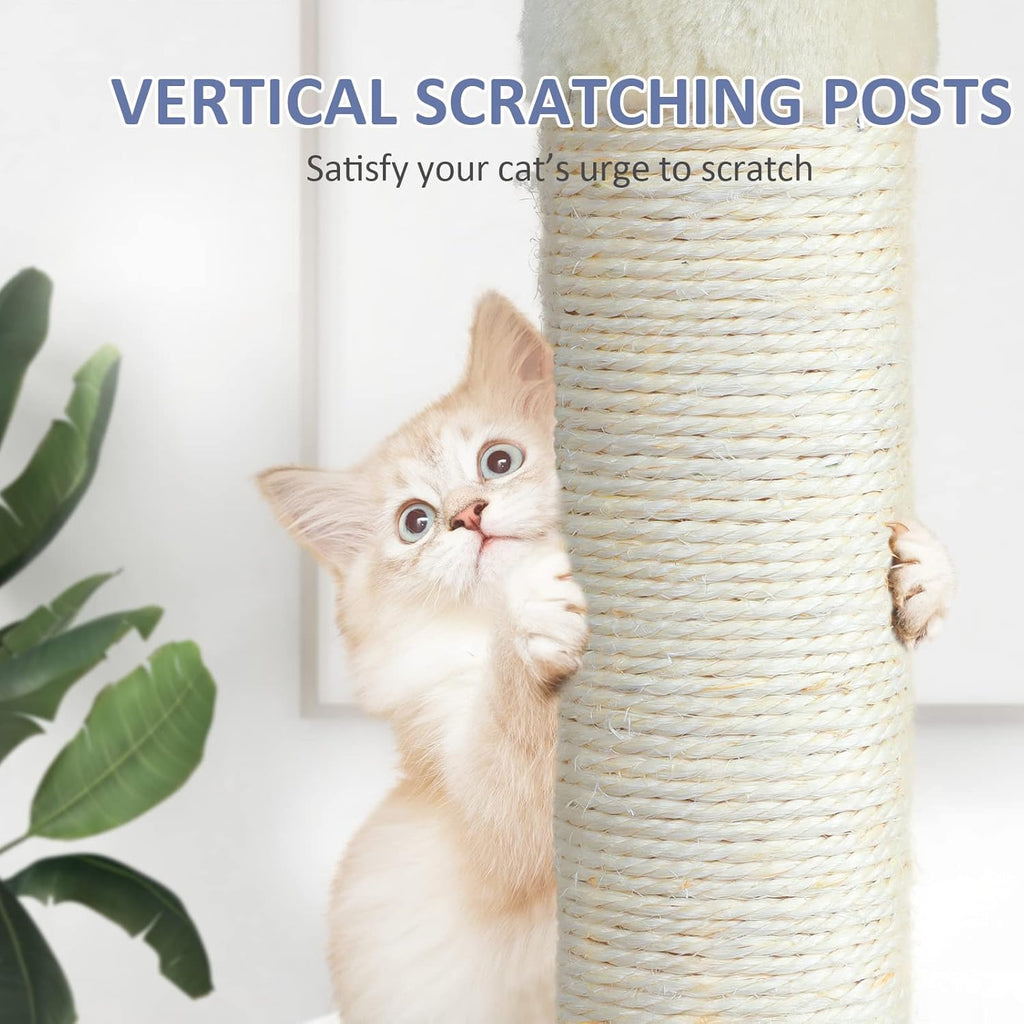 Cat Tree for Indoor Cats, 65.5 Inches Cat Tower with Sisal-Covered Scratching Posts, Top Perch, Ladder and Hammock, Cat Trees and Condos Furniture for Kittens Pet House Play, Beige