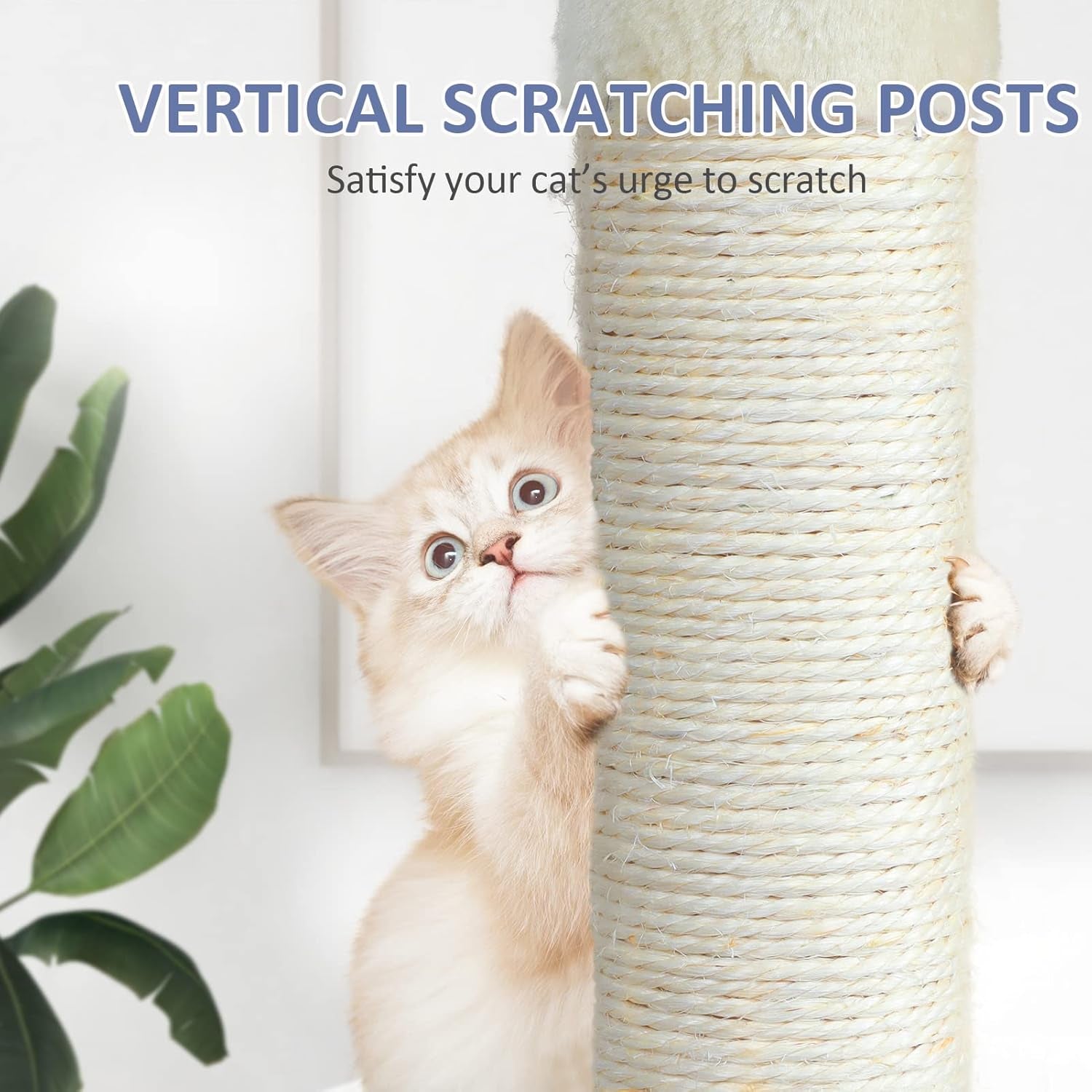 Cat Tree for Indoor Cats, 65.5 Inches Cat Tower with Sisal-Covered Scratching Posts, Top Perch, Ladder and Hammock, Cat Trees and Condos Furniture for Kittens Pet House Play, Beige
