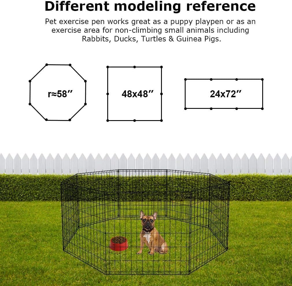 | Foldable Dog Playpen | 24 Inch, 8 Panels | Metal Pet Exercise Pen | Indoor Outdoor Portable Dog Fence with Door | Removable, Rust-Resistant Secure Pet Kennel | Easy to Assemble