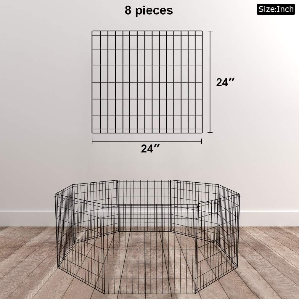 | Foldable Dog Playpen | 24 Inch, 8 Panels | Metal Pet Exercise Pen | Indoor Outdoor Portable Dog Fence with Door | Removable, Rust-Resistant Secure Pet Kennel | Easy to Assemble