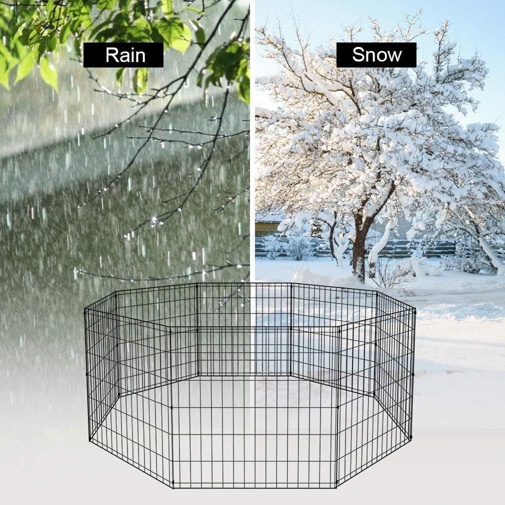 | Foldable Dog Playpen | 24 Inch, 8 Panels | Metal Pet Exercise Pen | Indoor Outdoor Portable Dog Fence with Door | Removable, Rust-Resistant Secure Pet Kennel | Easy to Assemble