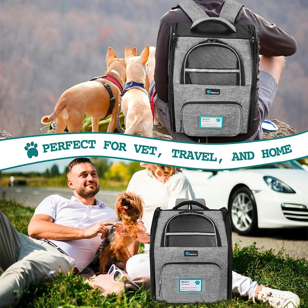 Dog Backpack Carrier for Small Large Cat, Pet, Puppy, Ventilated Pet Hiking Backpack Travel Bag, Airline Approved Cat Backpack Carrier, Camping Biking Dog Bag up to 18Lbs Pet, Grey