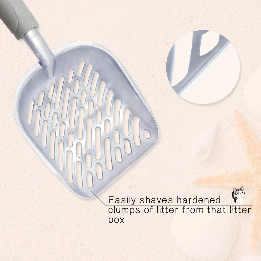 Cat Litter Scoop, Durable Metal Litter Scoop for Kitty, Sifter with Deep Shovel and Ergonomic Handle, Made of Heavy Duty Solid Aluminum, Jumbo Size, Grey