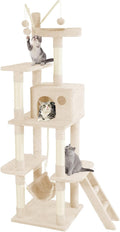 Cat Tree for Indoor Cats, 65.5 Inches Cat Tower with Sisal-Covered Scratching Posts, Top Perch, Ladder and Hammock, Cat Trees and Condos Furniture for Kittens Pet House Play, Beige