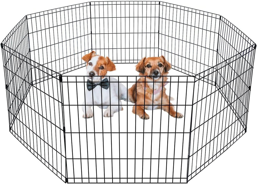 | Foldable Dog Playpen | 24 Inch, 8 Panels | Metal Pet Exercise Pen | Indoor Outdoor Portable Dog Fence with Door | Removable, Rust-Resistant Secure Pet Kennel | Easy to Assemble