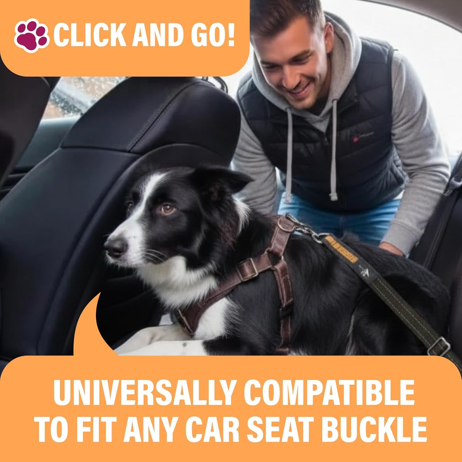 Orange Car Seat Belt for Dogs, Attaches to Harness & Collar, Adjustable 18" - 24" Travel Restraint System Fits Small - Large Pups for Safety & Comfort, Essential Pet Supplies & Accessories