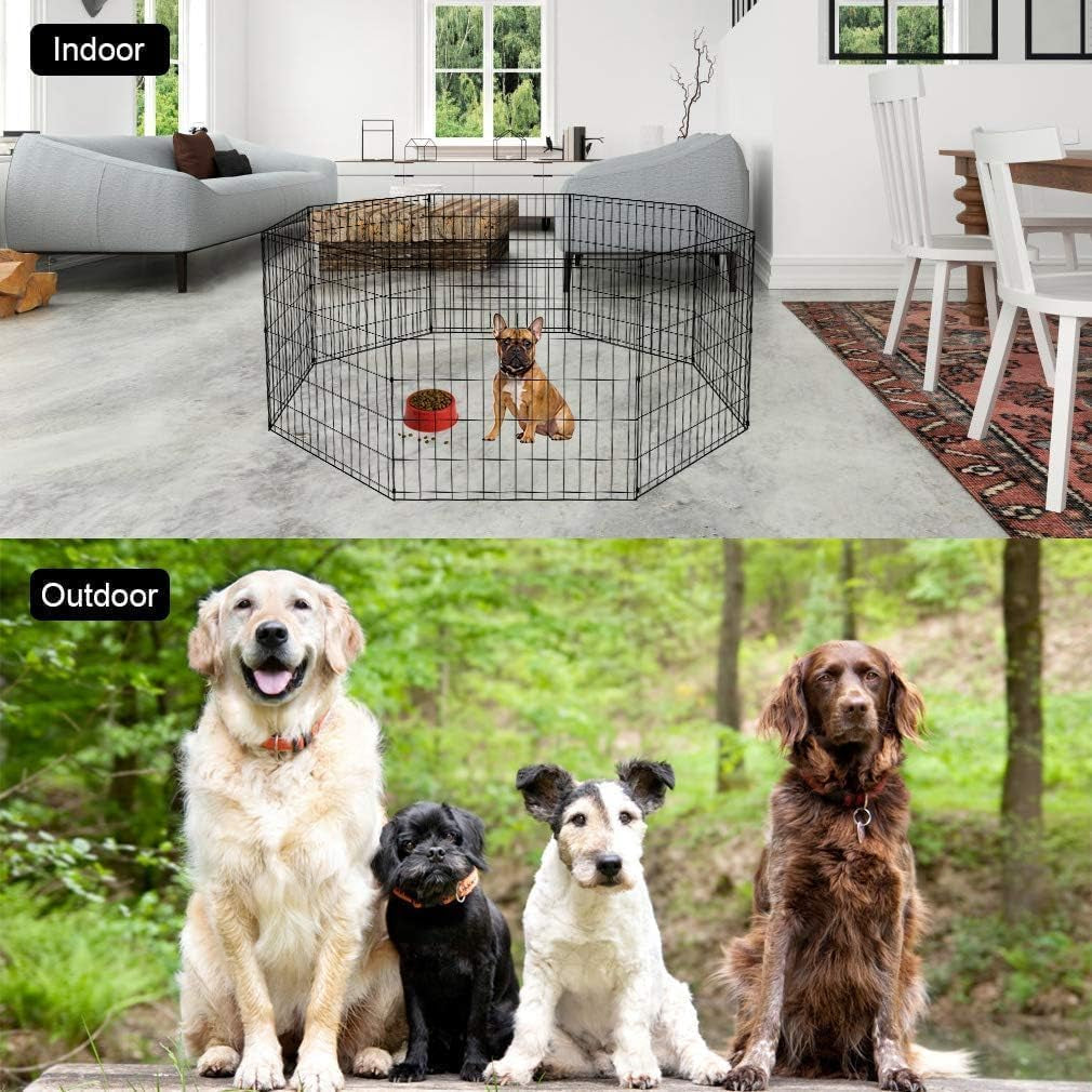 | Foldable Dog Playpen | 24 Inch, 8 Panels | Metal Pet Exercise Pen | Indoor Outdoor Portable Dog Fence with Door | Removable, Rust-Resistant Secure Pet Kennel | Easy to Assemble